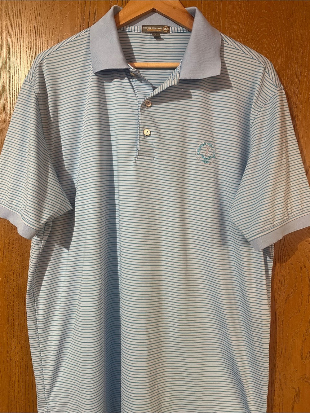 Peter Millar Pale Blue Micro-Stripe Polo - Chicago Golf Club